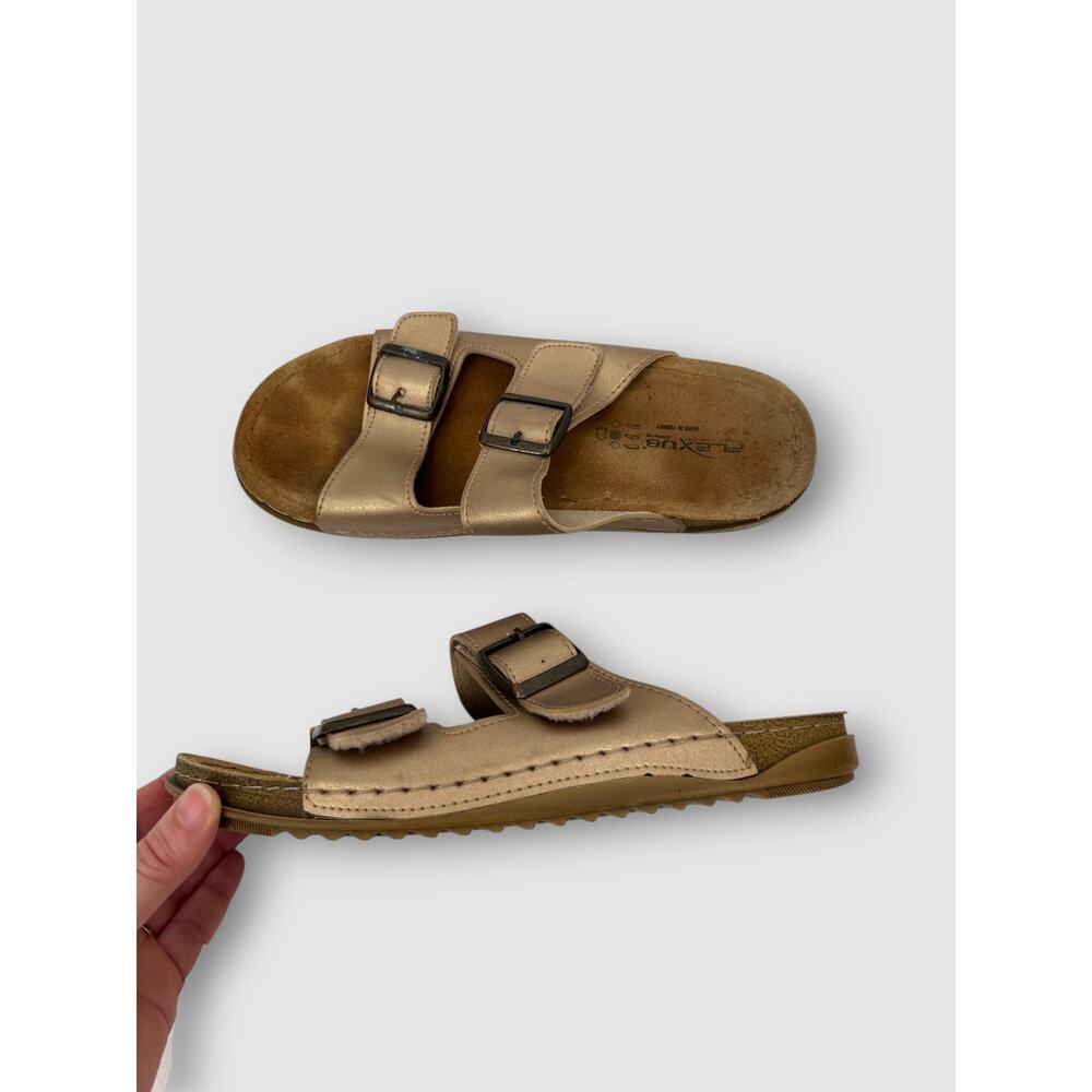 Flexus by Spring Step Double Buckle Slide Sandal Gold Metallic Size EU 40